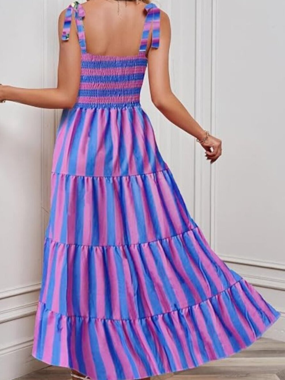 Ice Cream Striped Square Neck Tiered Maxi Dress - Picture 2 of 5